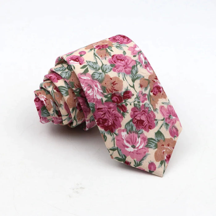 Floral Tie For Men Classic Cotton Necktie Weddings