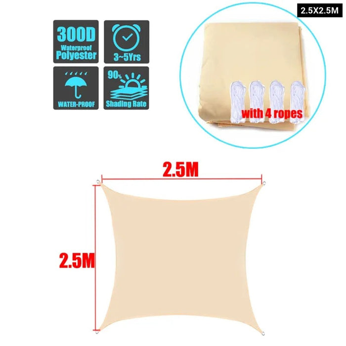 Beige 300D Waterproof Polyester Square Rectangle Shade Sail Garden Terrace Canopy Swimming Sun Shade