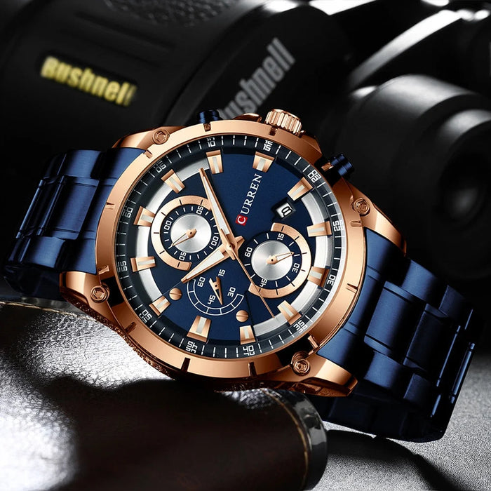 Casual Stainless Steel Chronograph Quartz Male Wristwatch