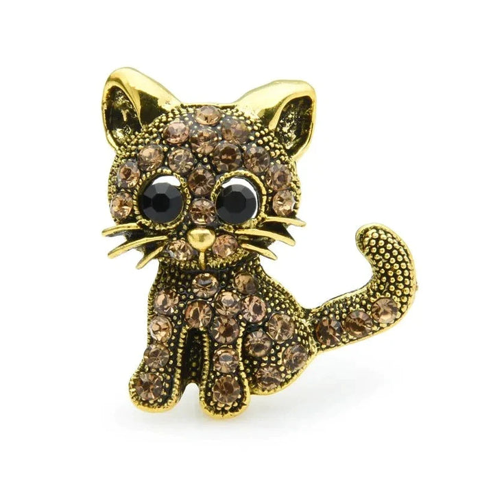 Vintage Rhinestone Cat Broochs Small Animal Party Casual Pin