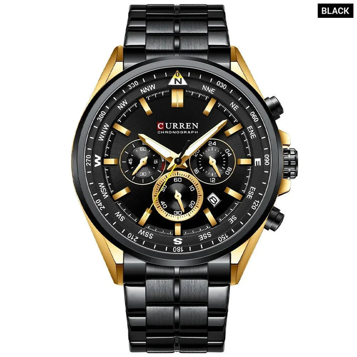 Fashion Stainless Steel Chronograph Quartz Wristwatches With Luminous Hands