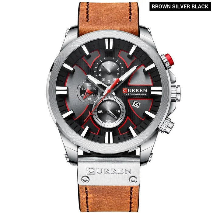 Leather Quartz Clock Fashion Chronograph Wristwatch Male Sport Military Watch