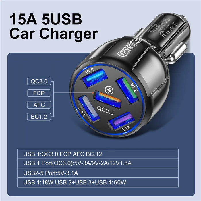 5 Port Fast Car Charger For Xiaomi Redmi Note 10 Pro