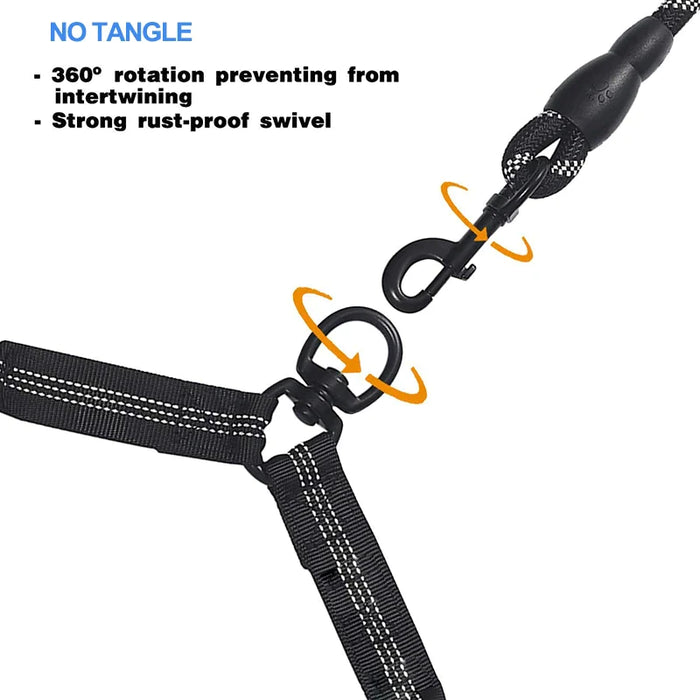 360 Swivel Bungee Double Dog Leash Reflective Padded And Strong