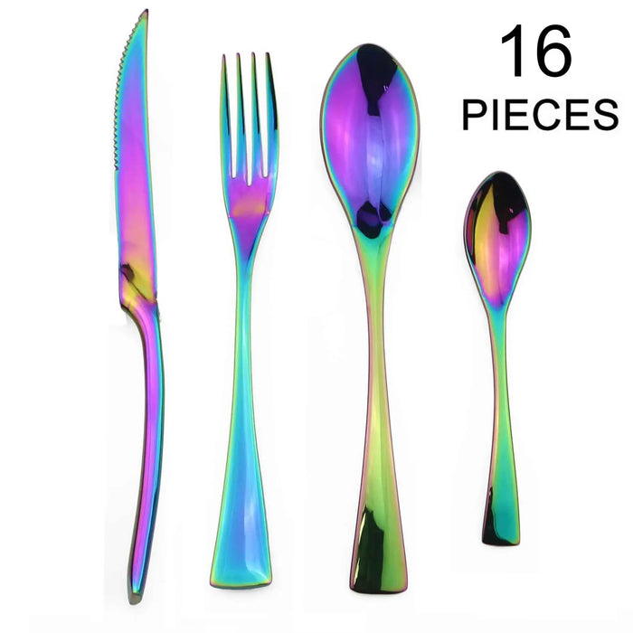16 Piece Stainless Steel Black Cutlery Set For Kitchen Tableware