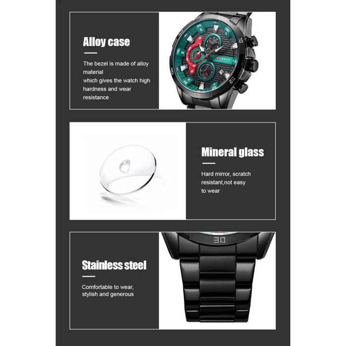 Chronograph Men Watches For Sport Casual Stainless Steel Luminous Wristwatches For Male Creative Design Quartz Clock