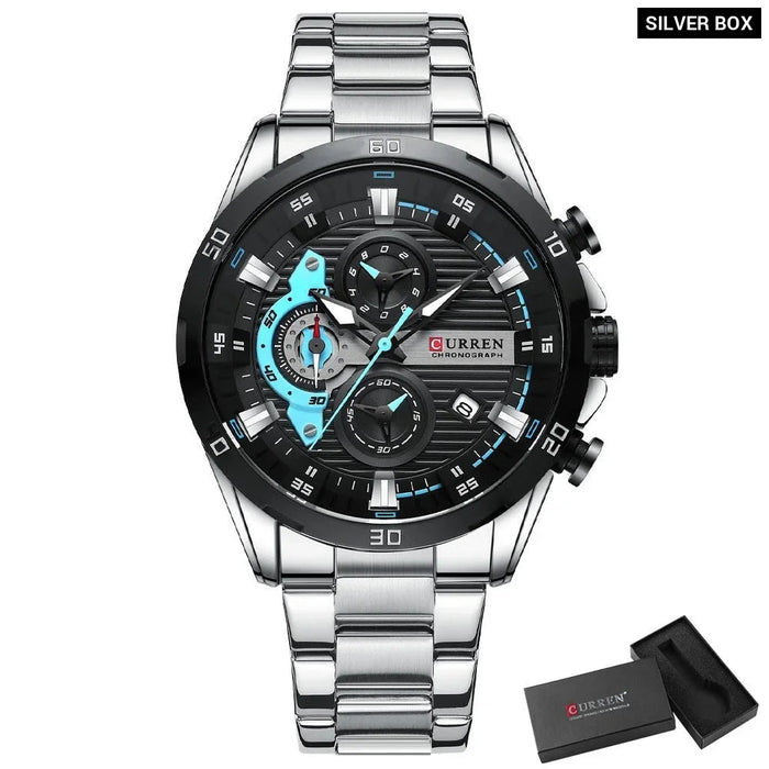 Fashion Sports Watches For Man Casual Stainless Steel Band Chronograph Wristwatches Luminous Male Clock