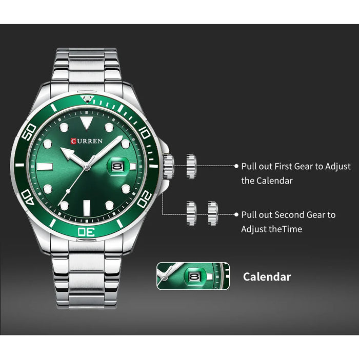 Fashion Business Mens Wristwatches Green Clock Male Quartz