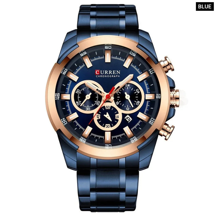 Classic Stainless Steel Quartz Chronograph Wristwatch With Luminous Hands