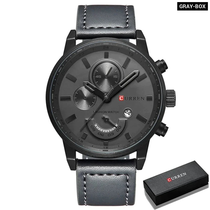 Men'S Fashion Casual Leather Sport Quartz Watch