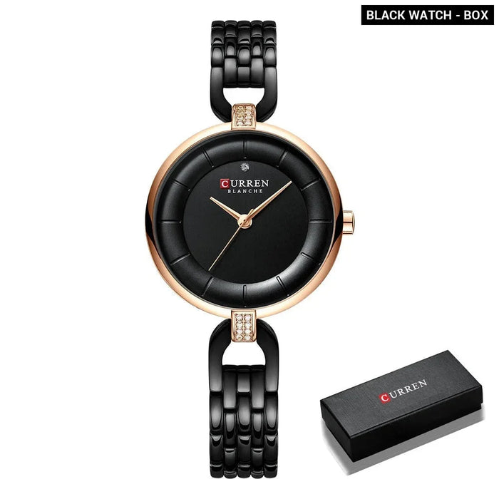 Stainless Steel Charming Rhinestone Quartz Women Wristwatch