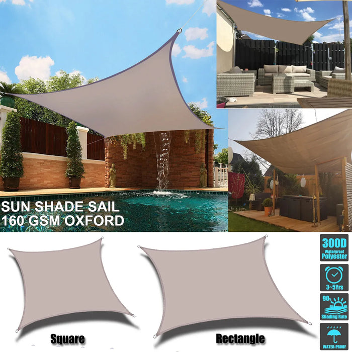 Khaki 300D Waterproof Polyester Square Rectangle Shade Sail Garden Terrace Canopy Swimming Sun Shade