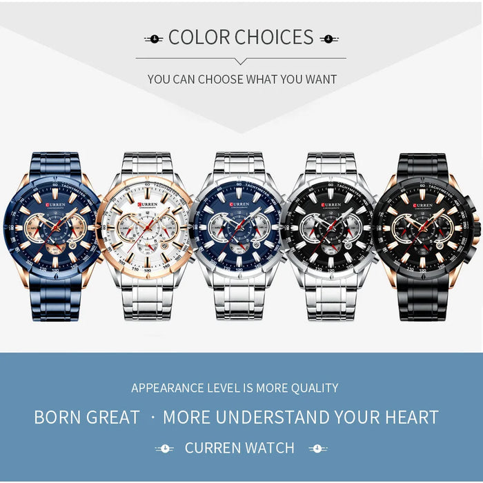 Casual Mens Watches Quartz Sports Chronograph Wristwatch Male Stainless Steel Luminous Hands Clock