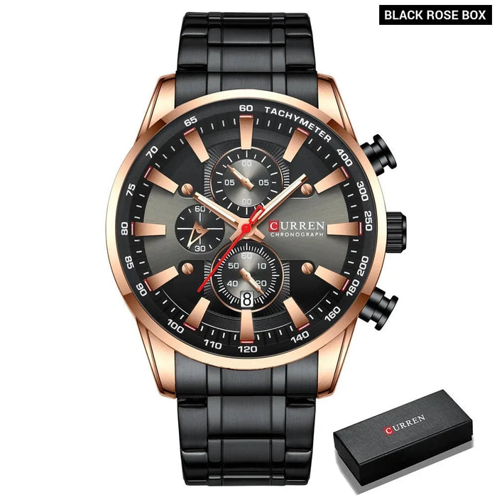 Fashion Sports Watch Men Stainless Steel Chronograph Wristwatch Male Clock Auto Date Casual Business Watch