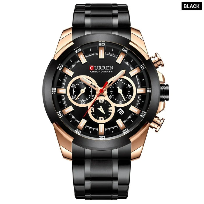 Classic Stainless Steel Quartz Chronograph Wristwatch With Luminous Hands