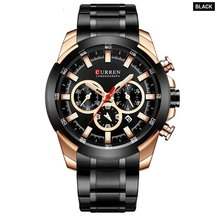 Casual Sporty Wristwatches Stainless Steel Band Chronograph Clock Men'S Watches Original Quartz Clock Male