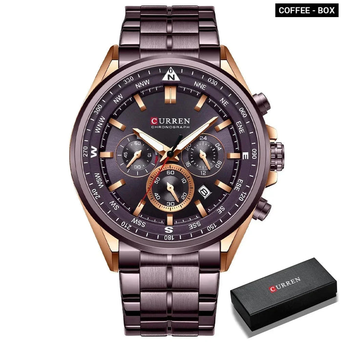 Fashion Stainless Steel Chronograph Quartz Wristwatches With Luminous Hands