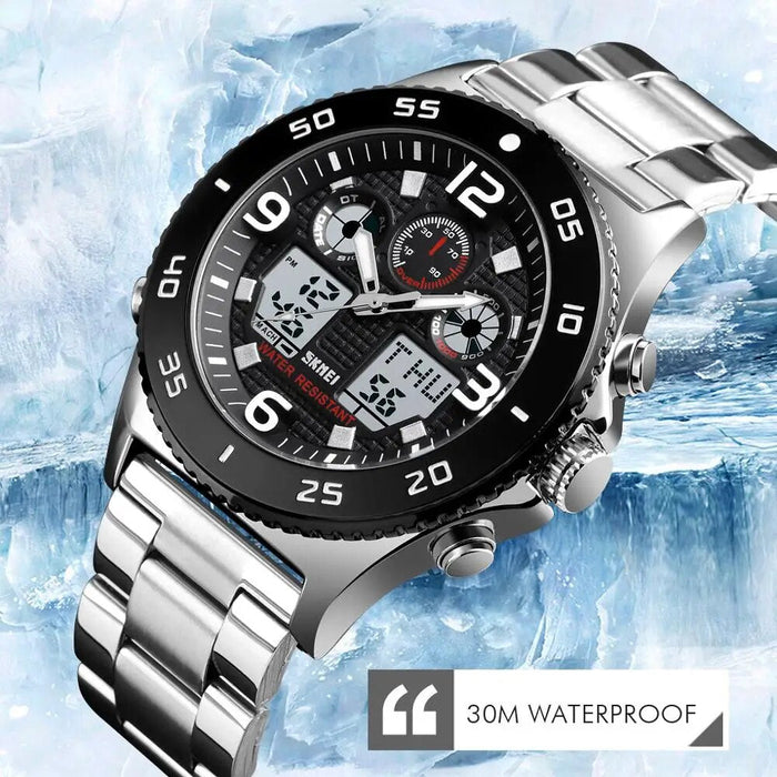 Men's Silicone Analog Date Calendar Display Dual Display 5ATM 50M Water Resistant Wristwatch