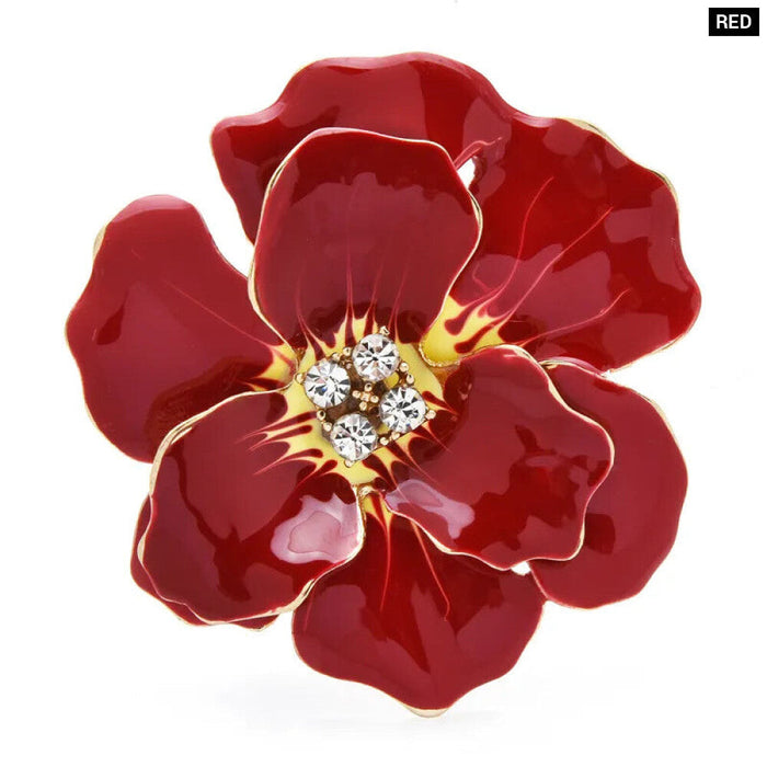 Enamel Flower Brooch Red And Blue Rhinestone Beauty Pin