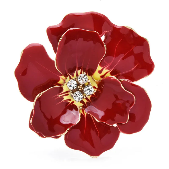 Enamel Flower Brooch Red And Blue Rhinestone Beauty Pin