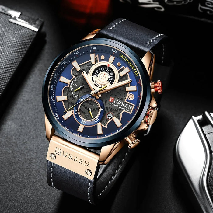 Fashion Leather Strap Chronograph Sport Quartz Men Watches