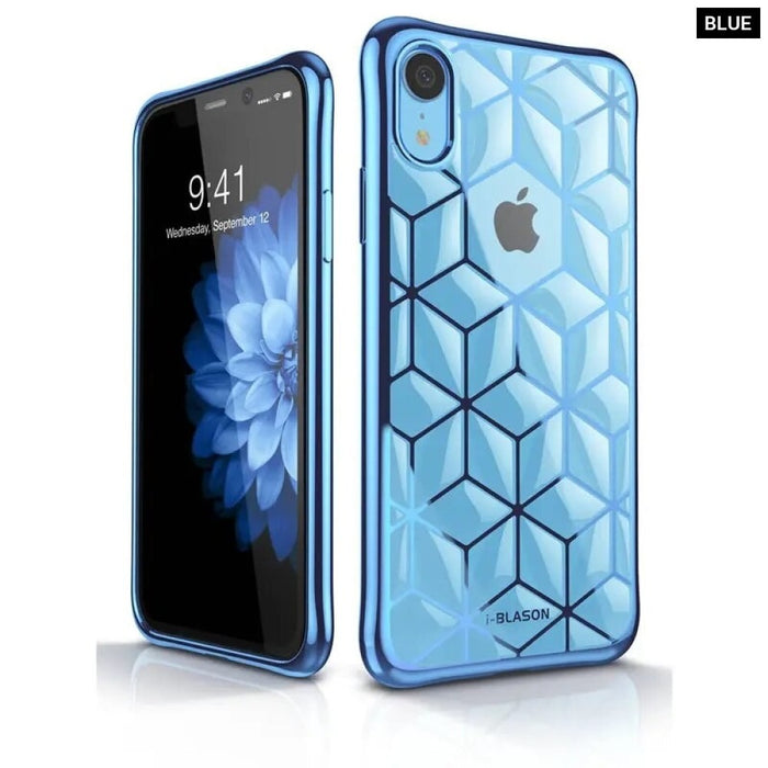 6.1" Slim Crystal Clear Flexible TPU Protective Cover with Geometric 3D Diamond Pattern For iPhone XR