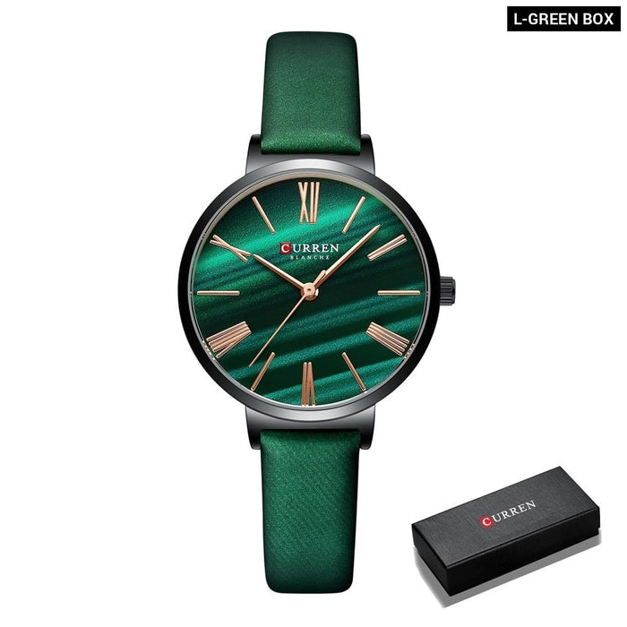 Fashion Luxury Watches for Women Malachite Green Quartz Dress Bracelet Wristwatch with Leather Female Clock