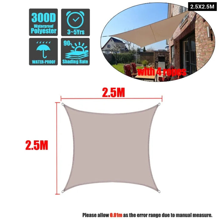 Khaki 300D Waterproof Polyester Square Rectangle Shade Sail Garden Terrace Canopy Swimming Sun Shade