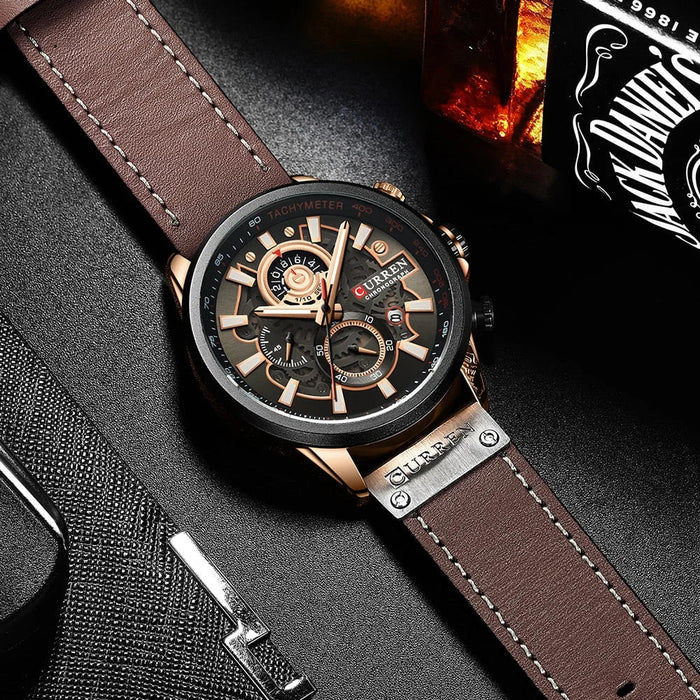 Fashion Leather Strap Chronograph Sport Quartz Men Watches