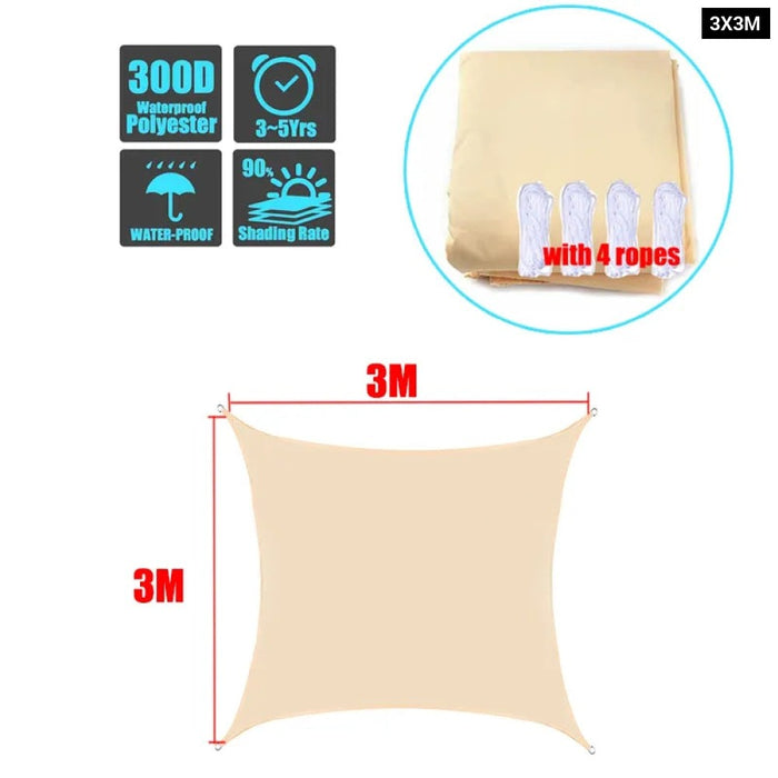 Beige 300D Waterproof Polyester Square Rectangle Shade Sail Garden Terrace Canopy Swimming Sun Shade