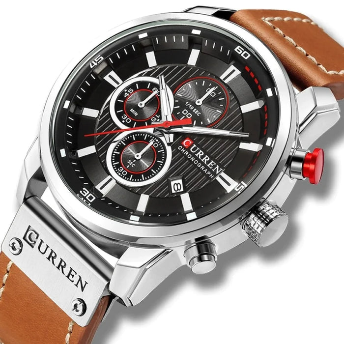 High Quality Leather Strap Chronograph Quartz Wristwatch For Men