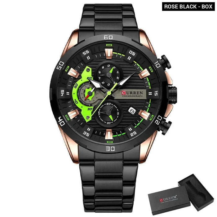 Casual Stainless Steel Luminous Dial With Chronograph Wristwatches For Mens