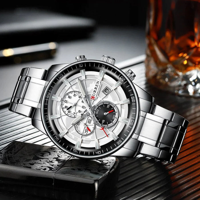 Stainless Steel Sports Wristwatch With Chronograph Luminous Hands For Men