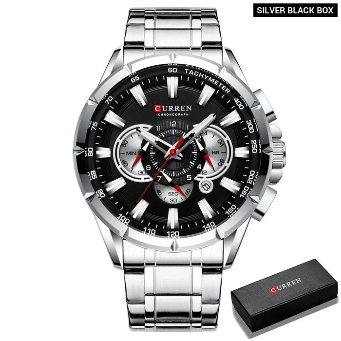 Stainless Steel Fashion Sport Chronograph Quartz Wristwatch For Men