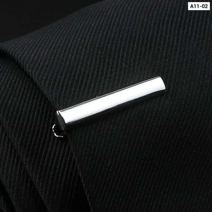 Mens Tie Clips Black And Silver Tone