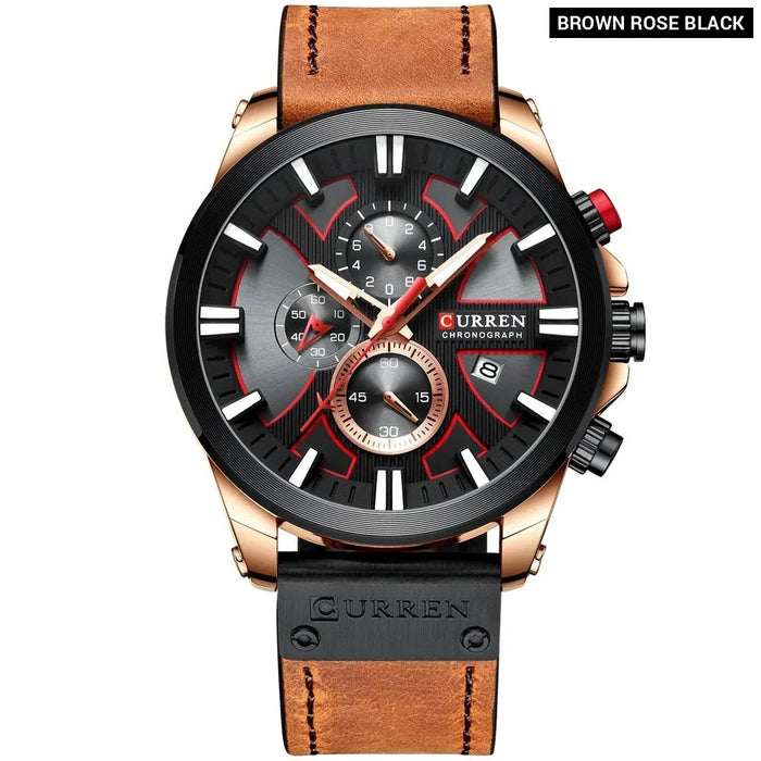 Leather Quartz Clock Fashion Chronograph Wristwatch Male Sport Military Watch