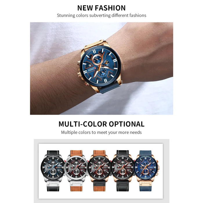 Leather Quartz Clock Fashion Chronograph Wristwatch Male Sport Military Watch