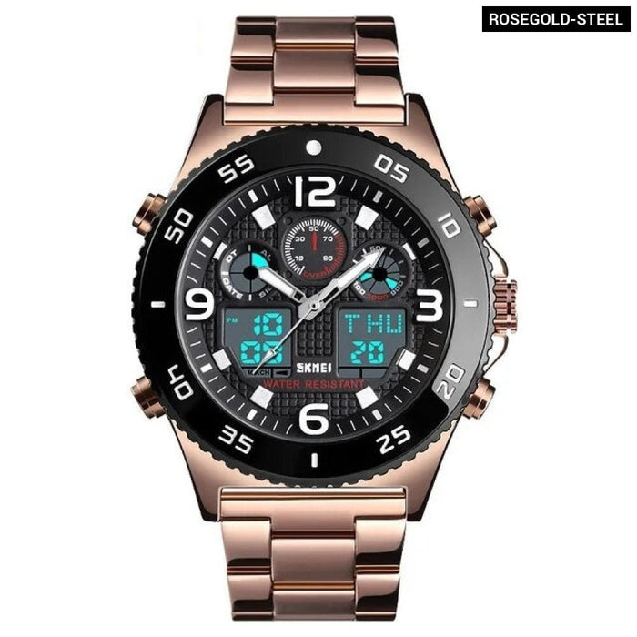 Men's Silicone Analog Date Calendar Display Dual Display 5ATM 50M Water Resistant Wristwatch