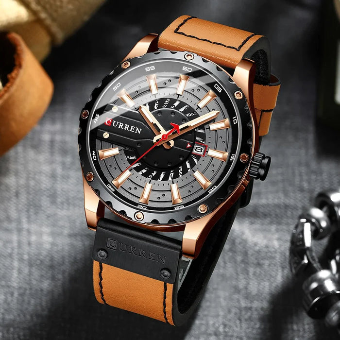 Casual Leather Quartz Wristwatches With Date And Luminous Hands