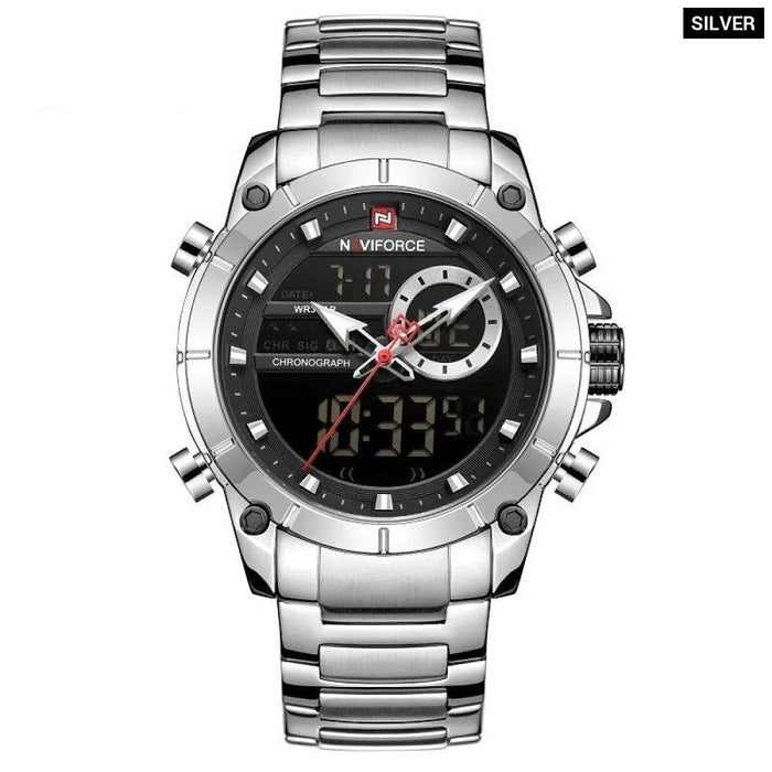 Men's Stainless Steel Band AnalogWeek Calendar Display Quartz & Dual Display 3ATM 30M Water Resistant Wristwatch