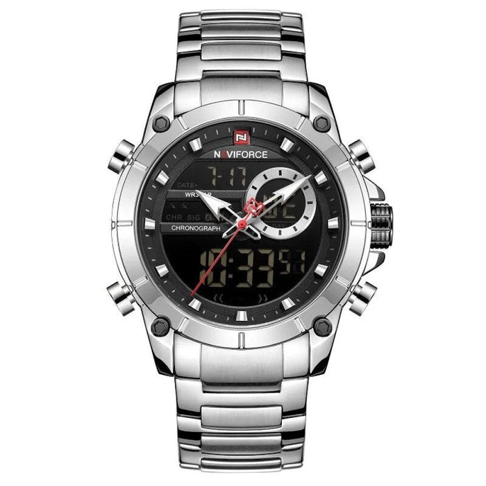 Men's Stainless Steel Band AnalogWeek Calendar Display Quartz & Dual Display 3ATM 30M Water Resistant Wristwatch