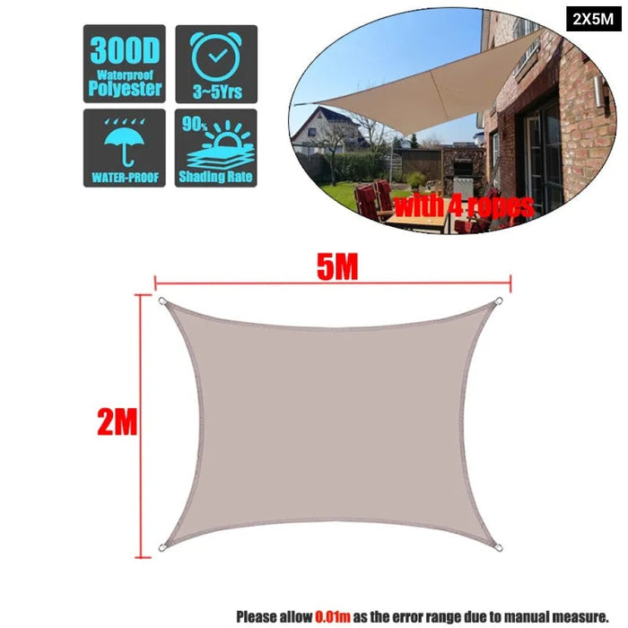 Khaki 300D Waterproof Polyester Square Rectangle Shade Sail Garden Terrace Canopy Swimming Sun Shade