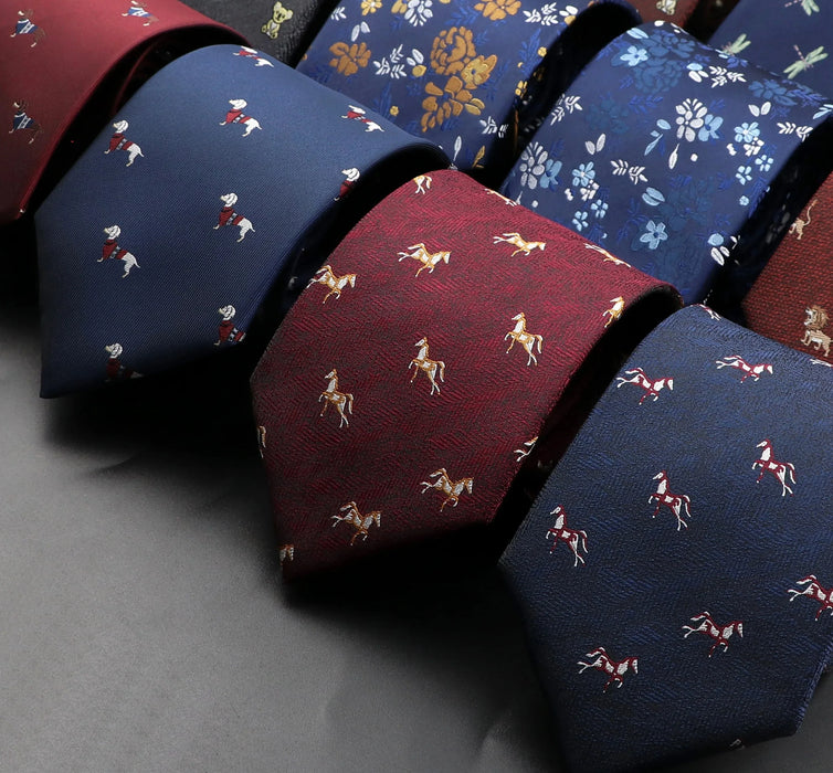 Floral Tie Novelty Brown Bear And Horse Print For Weddings And Business