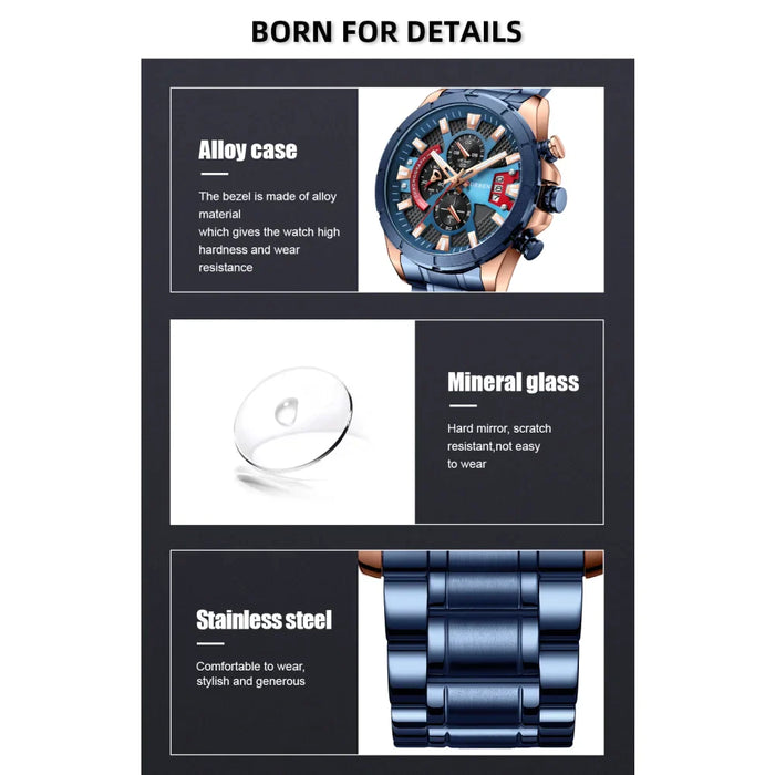 Fashion Wristwatches For Men Casual Luminous Hands Stainless Steel Bracelet Chronograph Quartz Watches