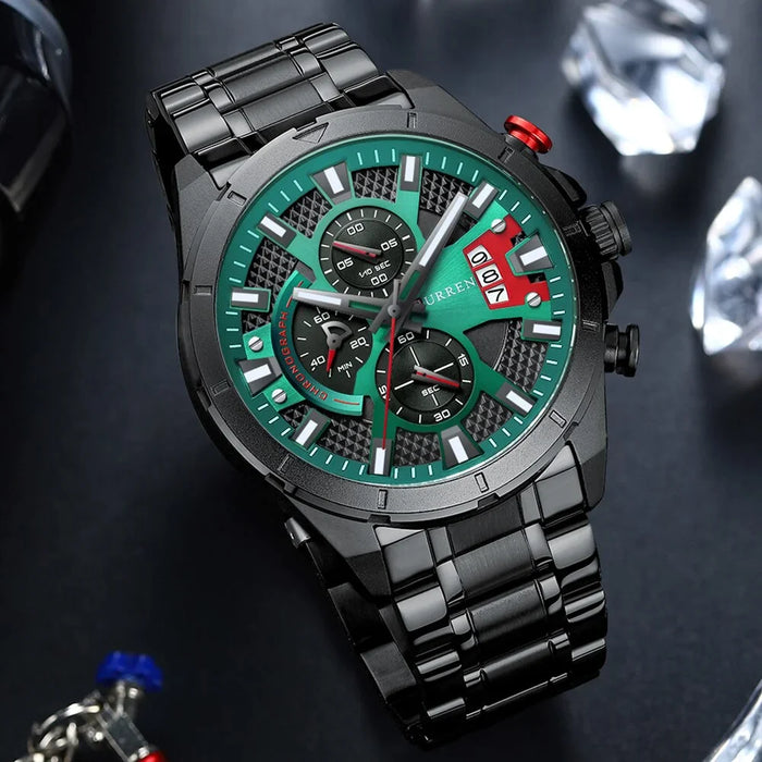 Fashion Wristwatches For Men Casual Luminous Hands Stainless Steel Bracelet Chronograph Quartz Watches