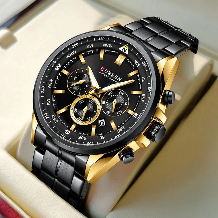 Men Quartz Wristwatches Brand Sporty Chronograph Watches With 316 Stainless Steel Luminous Hands Male Clock Black