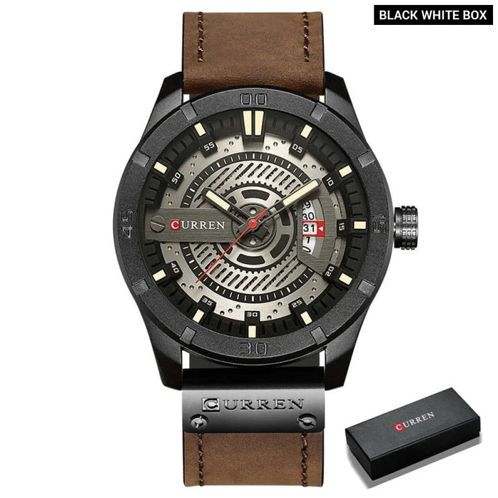 Men Military Sports Watches Men'S Quartz Date Clock Man Casual Leather Wristwatches