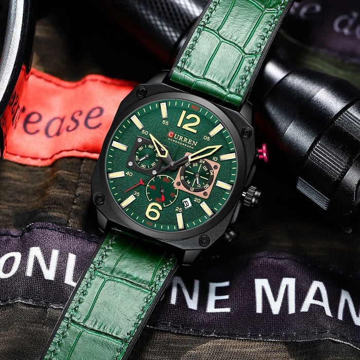 Brand Watches Business Men Chronograph And Date Wristwatches Green Male Clock With Luminous