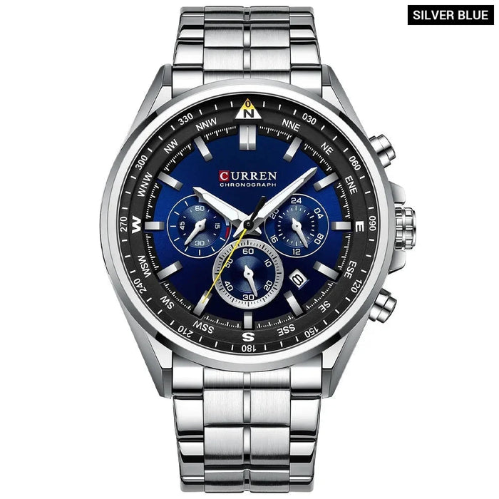 Wrist Watches For Men Stainless Steel Quartz Wristwatches With Chronograph Casual Sport Clock