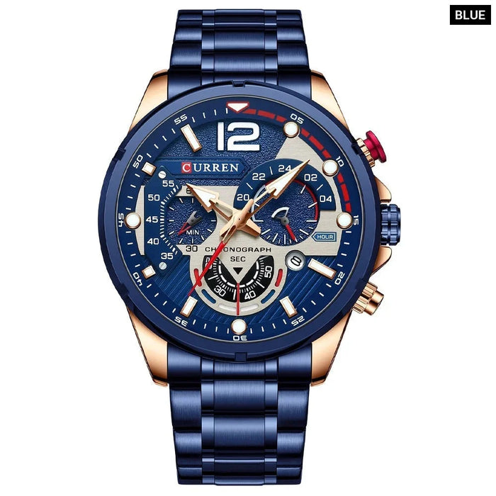 Sport Quartz Chronograph Men's Wristwatches Stainless Steel Clock With Luminous Watch